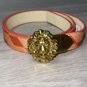 NWT Anne Klein Reversible Belt M Gold Lion Head Colorful Geometric Artsy Boujee